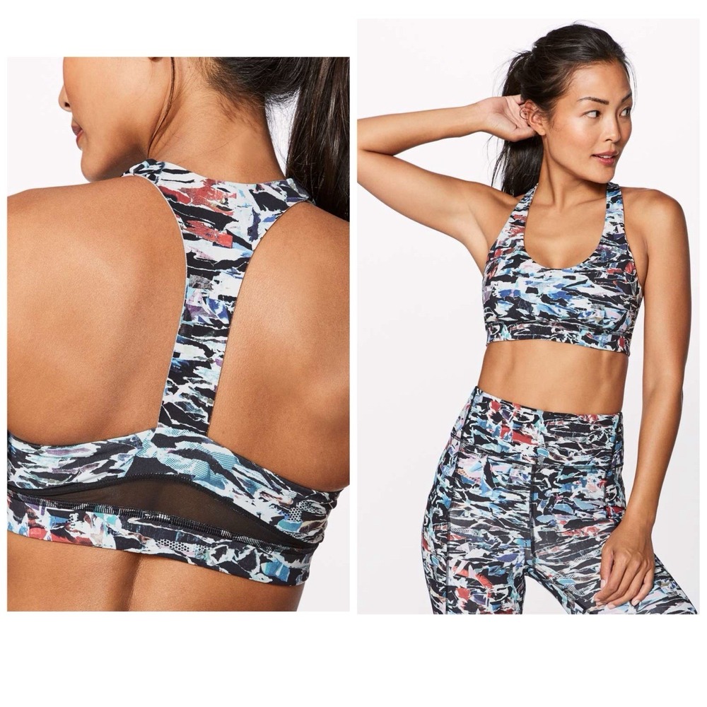 Lululemon Break Free Bra Size 10 Culture Clash Multi Black Print Gym Run Yoga